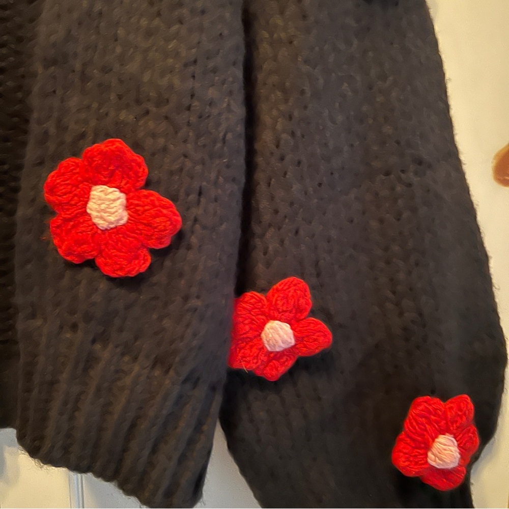 Floral Appliqué Open Front Knit Cardigan - Picture 8 of 11
